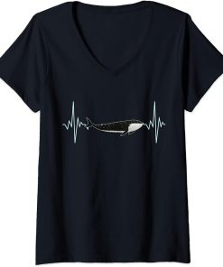 Womens Funny Pun Orca Whale Heartbeat ECG Design V-Neck T-Shirt