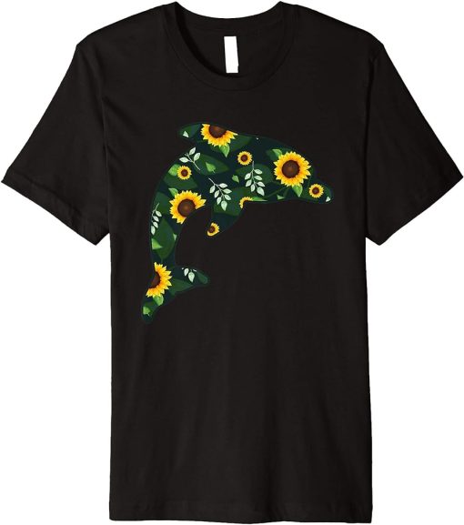 Dolphin Sunflower Girl Floral Beluga Hawaiian Women Gift Premium T-Shirt