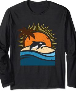 Sunny Beach Whale Aquarist Gift Ocean Animal Palm Tree Orca Long Sleeve T-Shirt