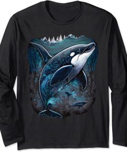 Colourful mystical orca whale watching dolphin pottwhale orca whale Long Sleeve T-Shirt